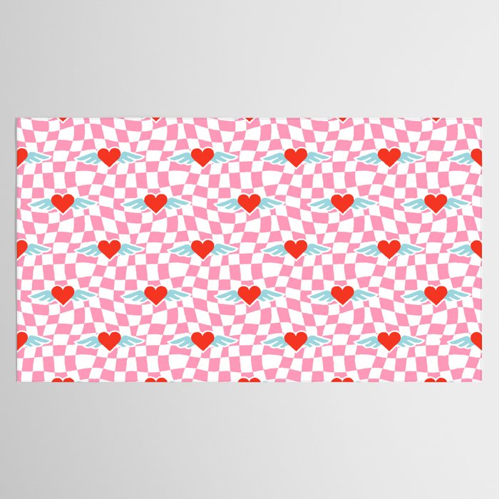 Red love heart checkered pattern Tablecloth Gallery Image 2
