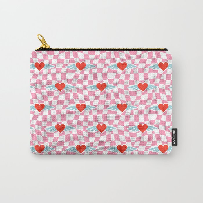 Red love heart checkered pattern Carry All Pouch Gallery Image 1