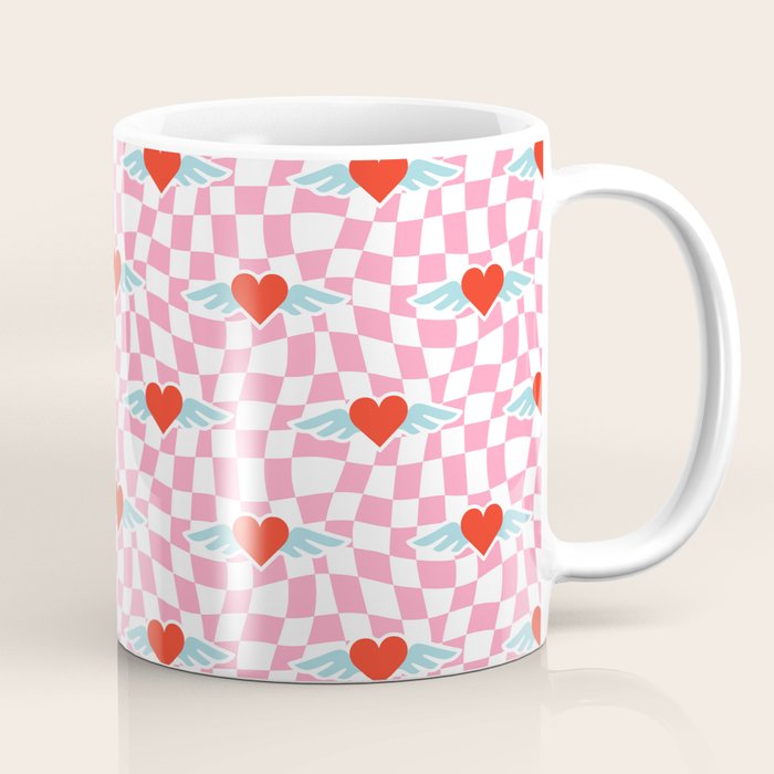 Red love heart checkered pattern Coffee Mug Gallery Image 1