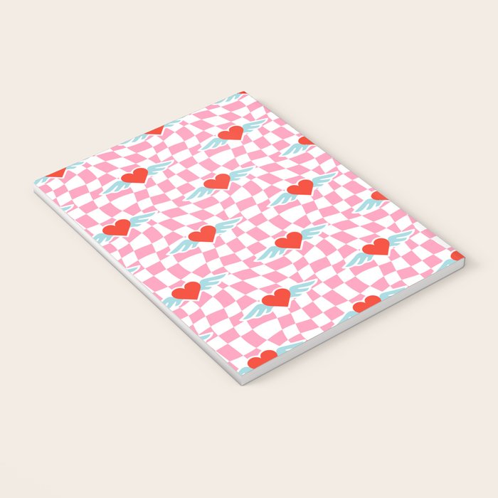 Red love heart checkered pattern Notebook Gallery Image 3