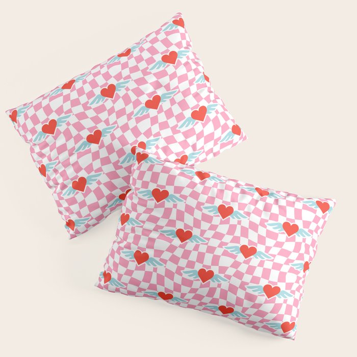 Red love heart checkered pattern Pillow Sham Gallery Image 3