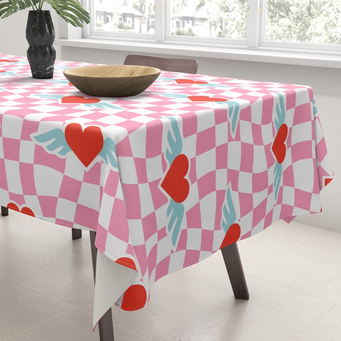 Red love heart checkered pattern Tablecloth Gallery Image 3