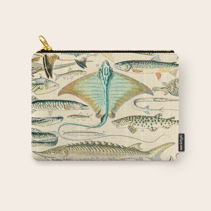 Vintage Fishing Diagram // Poissons II by Adolphe Millot 19th Century Science Textbook Artwork Carry All Pouch Gallery Image 1