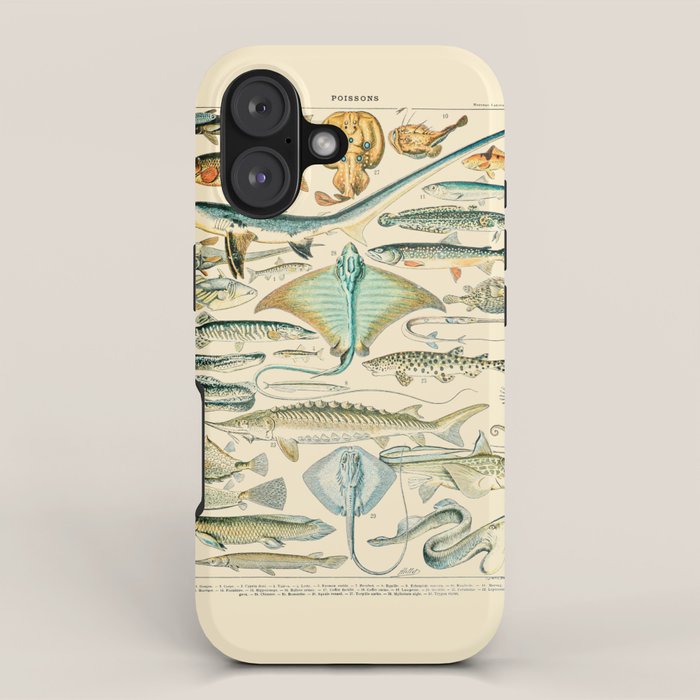 Vintage Fishing Diagram // Poissons II by Adolphe Millot 19th Century Science Textbook Artwork iPhone Case Gallery Image 1
