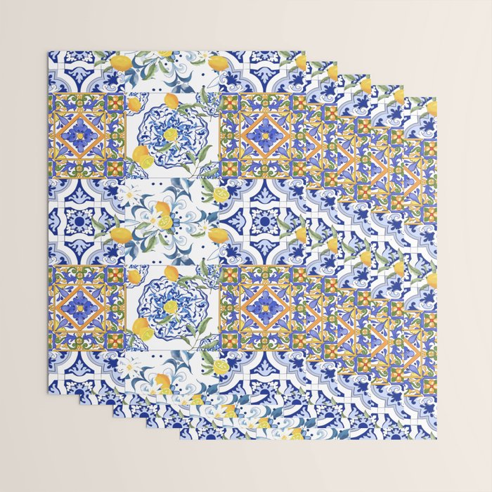 Summer, citrus ,Mediterranean style ,flowers,lemon fruit pattern  Wrapping Paper Gallery Image 3