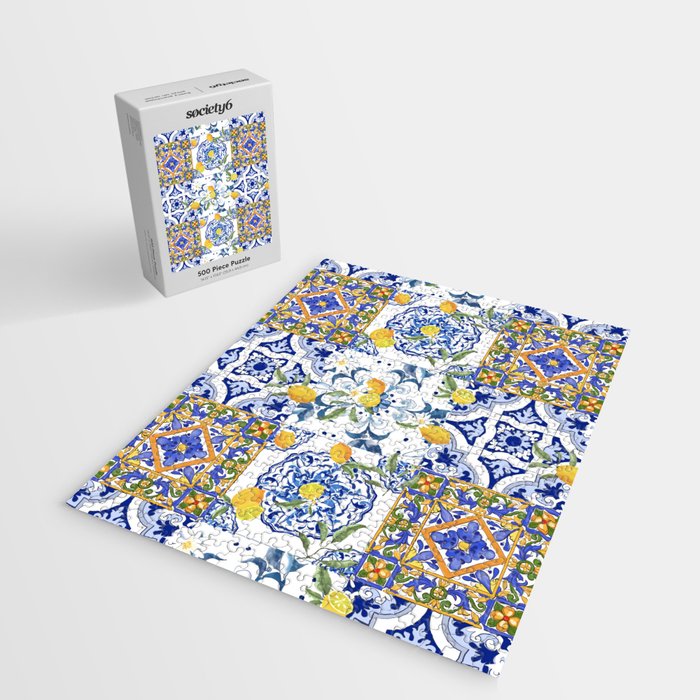 Summer, citrus ,Mediterranean style ,flowers,lemon fruit pattern  Jigsaw Puzzle Gallery Image 2