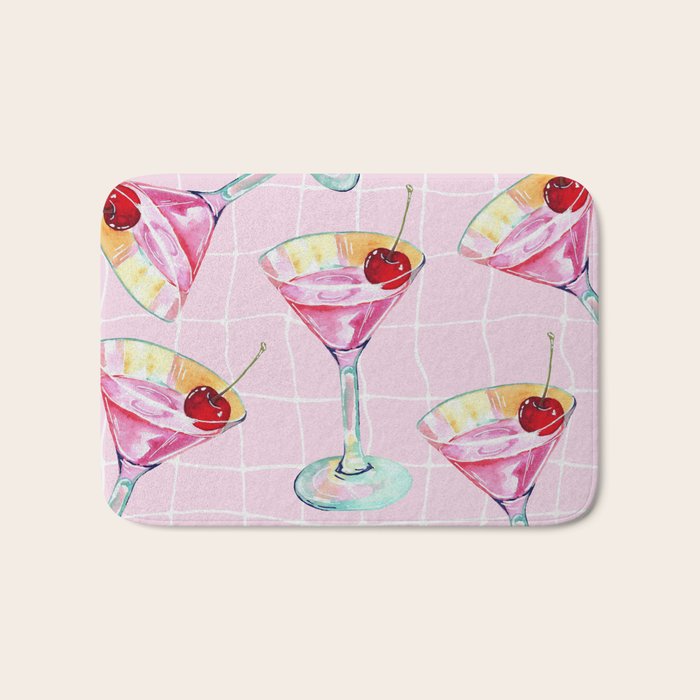 Pink Aesthetic Martini Glass with Cherry Bath Mat Gallery Image 1
