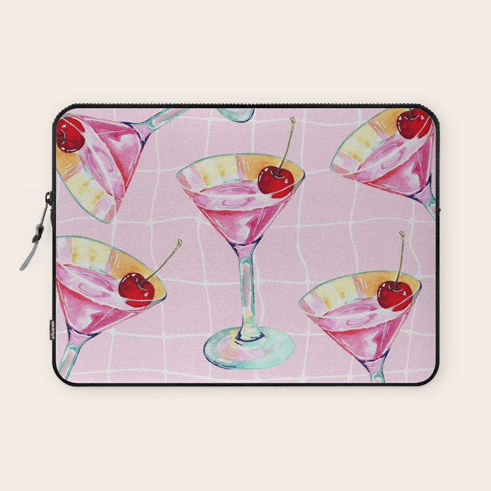 Pink Aesthetic Martini Glass with Cherry Laptop Sleeve Gallery Image 1