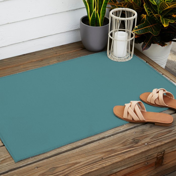 Tropical Teal Solid Color Outdoor Rug Gallery Image 2