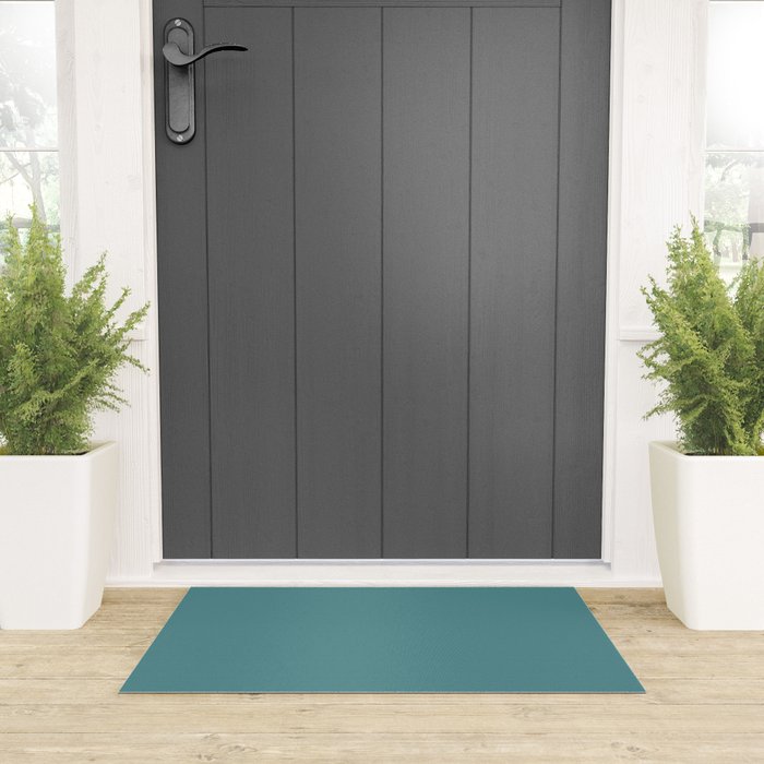 Tropical Teal Solid Color Welcome Mat Gallery Image 3