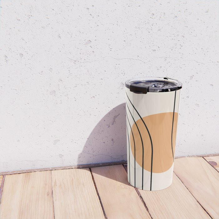 Geometric Lines in Black and Beige 14 (Rainbow and Sun Abstraction) Travel Mug Gallery Image 4