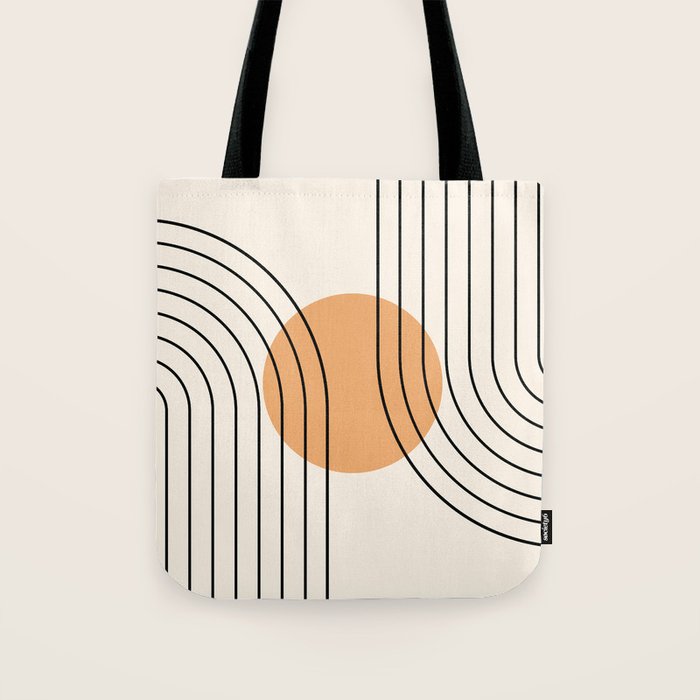 Geometric Lines in Black and Beige 14 (Rainbow and Sun Abstraction) Tote Bag Gallery Image 1