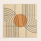Geometric Lines in Black and Beige 14 (Rainbow and Sun Abstraction) Wood Wall Art Gallery Image 1