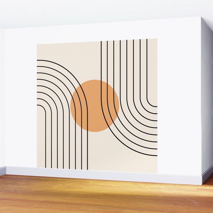 Geometric Lines in Black and Beige 14 (Rainbow and Sun Abstraction) Wall Mural Gallery Image 2