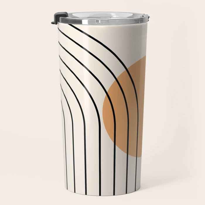 Geometric Lines in Black and Beige 14 (Rainbow and Sun Abstraction) Travel Mug Gallery Image 3