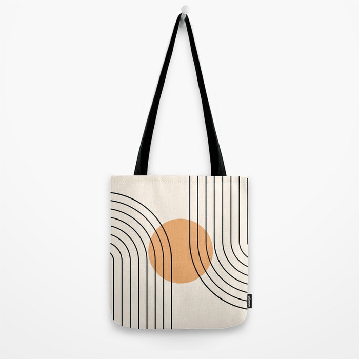 Geometric Lines in Black and Beige 14 (Rainbow and Sun Abstraction) Tote Bag Gallery Image 2