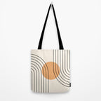 Geometric Lines in Black and Beige 14 (Rainbow and Sun Abstraction) Tote Bag Gallery Image 2