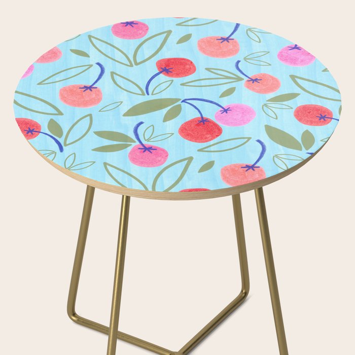 Cottagecore Cherry Pattern in Sky Blue Side Table Gallery Image 2