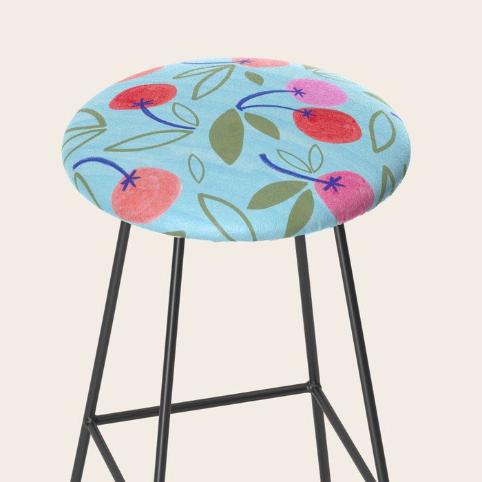 Cottagecore Cherry Pattern in Sky Blue Stool Gallery Image 2