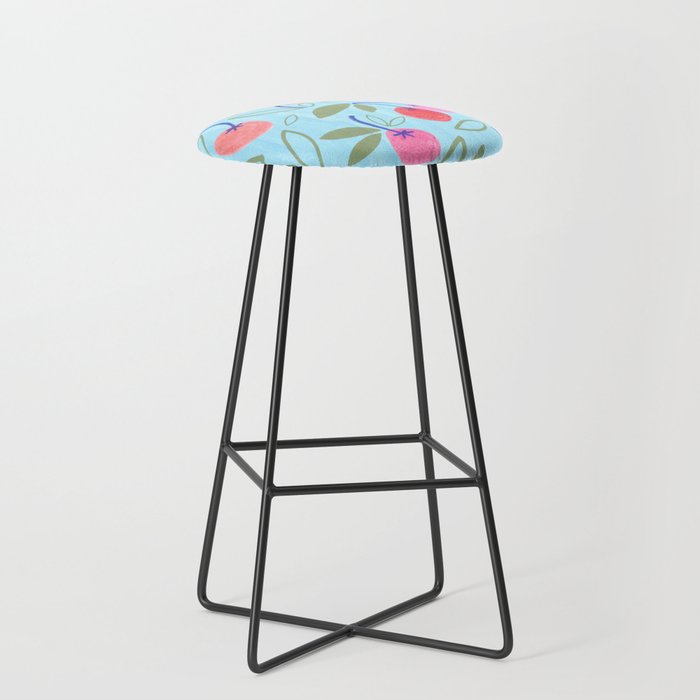 Cottagecore Cherry Pattern in Sky Blue Stool Gallery Image 1