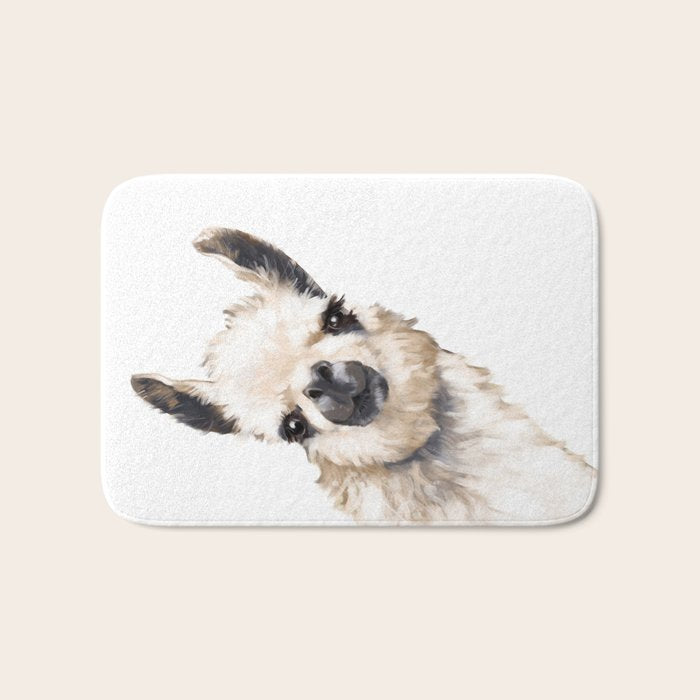 Sneaky Llama White Bath Mat Gallery Image 1
