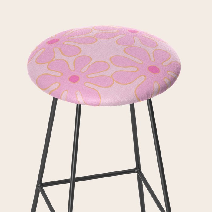 Pink Floral 70s Style Groovy Flowers Stool Gallery Image 2