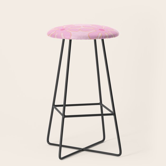 Pink Floral 70s Style Groovy Flowers Stool Gallery Image 1