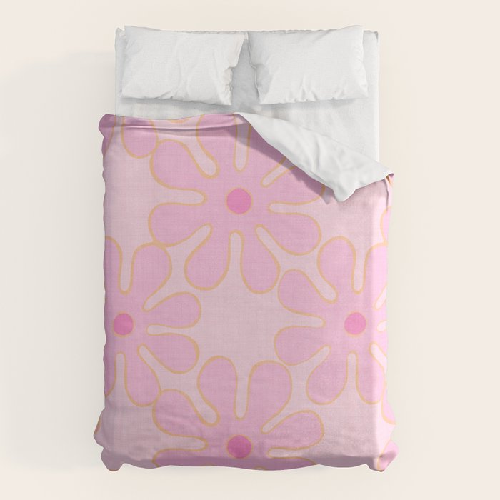 Pink Floral 70s Style Groovy Flowers Duvet Cover Gallery Image 1
