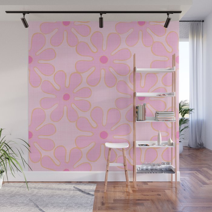 Pink Floral 70s Style Groovy Flowers Wall Mural Gallery Image 1