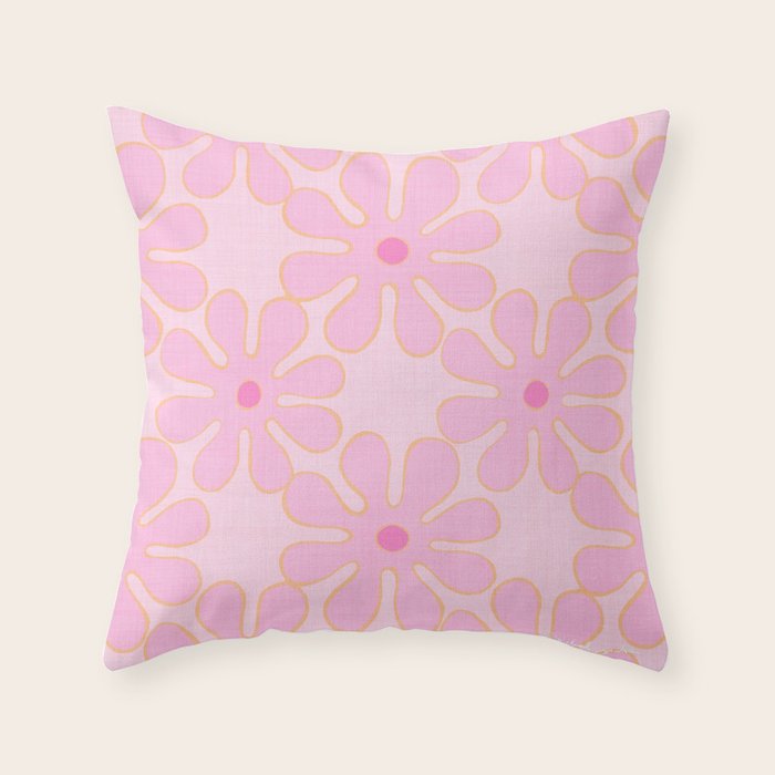 Pink Floral 70s Style Groovy Flowers Throw Pillow Gallery Image 6