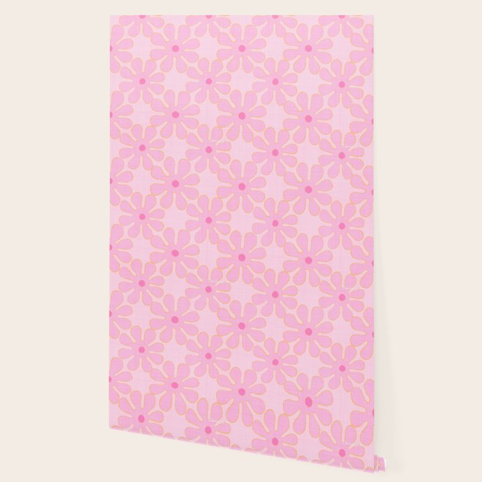 Pink Floral 70s Style Groovy Flowers Wallpaper Gallery Image 2