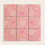 Pink Floral 70s Style Groovy Flowers Wood Wall Art Gallery Image 1