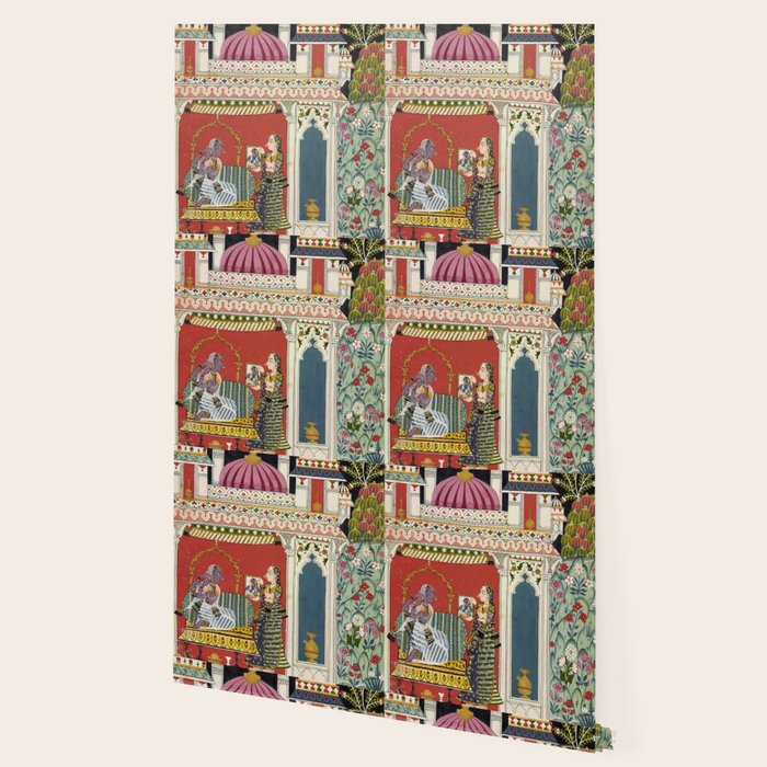 Antique Indian Illustration Princess Mirror Wallpaper Gallery Image 2