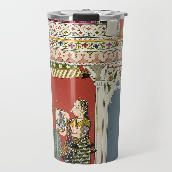 Antique Indian Illustration Princess Mirror Travel Mug Gallery Image 1