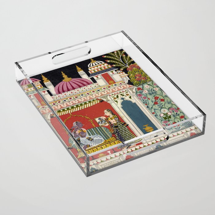 Antique Indian Illustration Princess Mirror Acrylic Tray Gallery Image 1