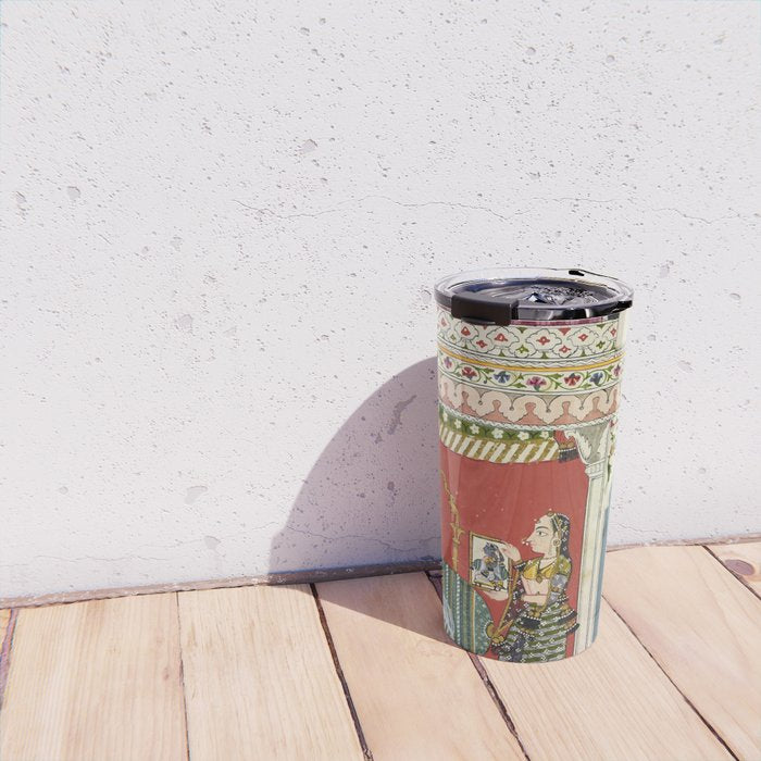 Antique Indian Illustration Princess Mirror Travel Mug Gallery Image 4