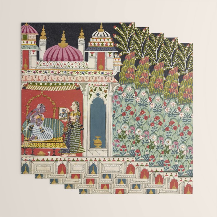 Antique Indian Illustration Princess Mirror Wrapping Paper Gallery Image 3