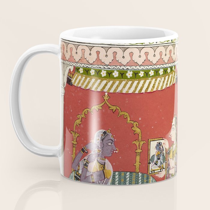 Antique Indian Illustration Princess Mirror Coffee Mug Gallery Image 3