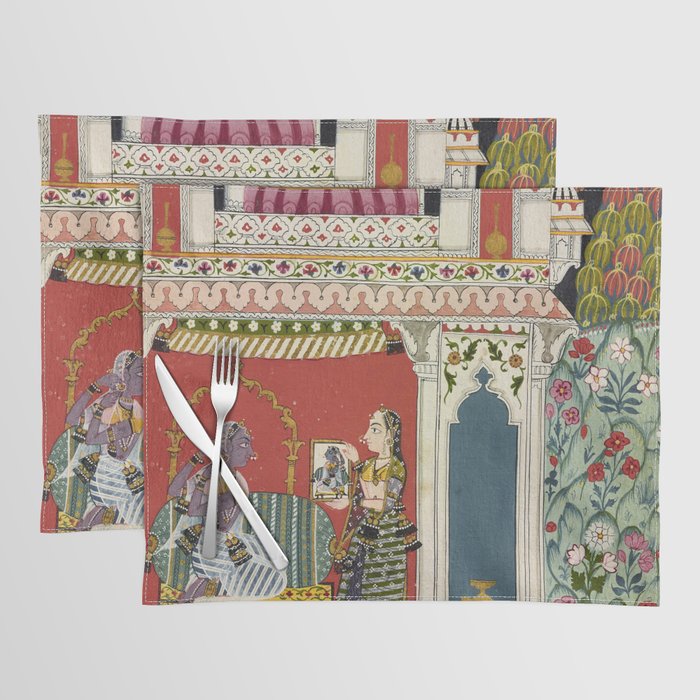 Antique Indian Illustration Princess Mirror Placemat Gallery Image 1