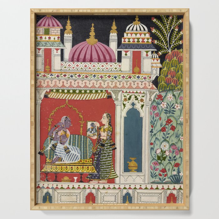 Antique Indian Illustration Princess Mirror Serving Tray Gallery Image 1