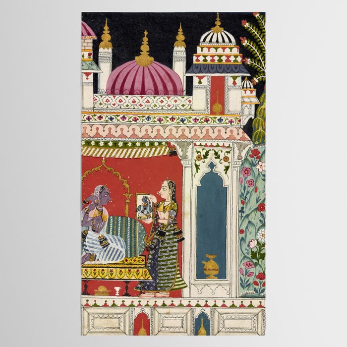 Antique Indian Illustration Princess Mirror Tablecloth Gallery Image 2