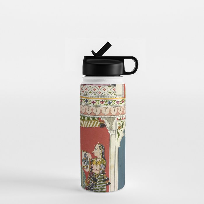 Antique Indian Illustration Princess Mirror Water Bottle Gallery Image 1