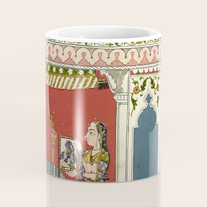 Antique Indian Illustration Princess Mirror Coffee Mug Gallery Image 4