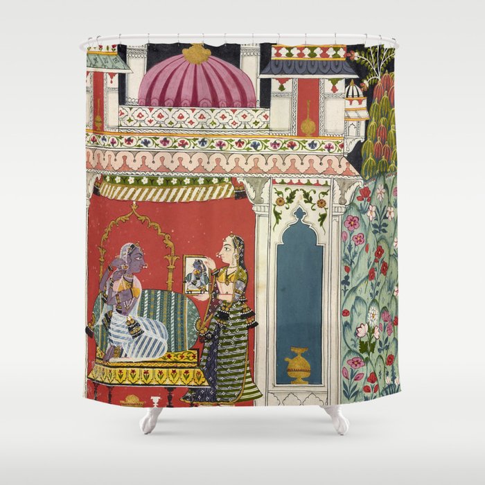 Antique Indian Illustration Princess Mirror Shower Curtain Gallery Image 1