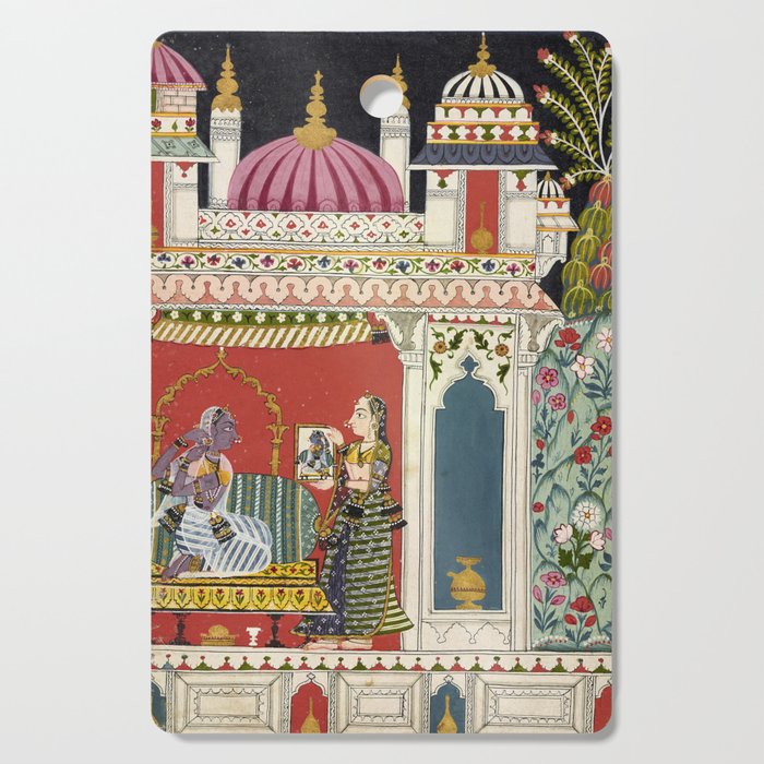 Antique Indian Illustration Princess Mirror Cutting Board Gallery Image 1