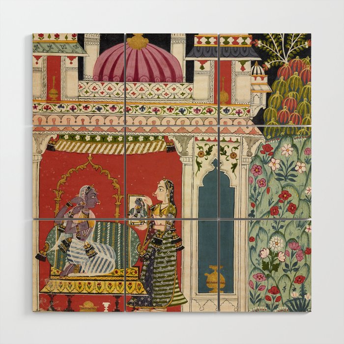 Antique Indian Illustration Princess Mirror Wood Wall Art Gallery Image 1
