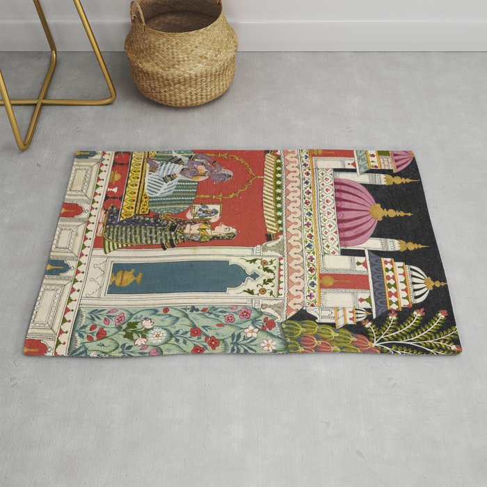 Antique Indian Illustration Princess Mirror Rug Gallery Image 1