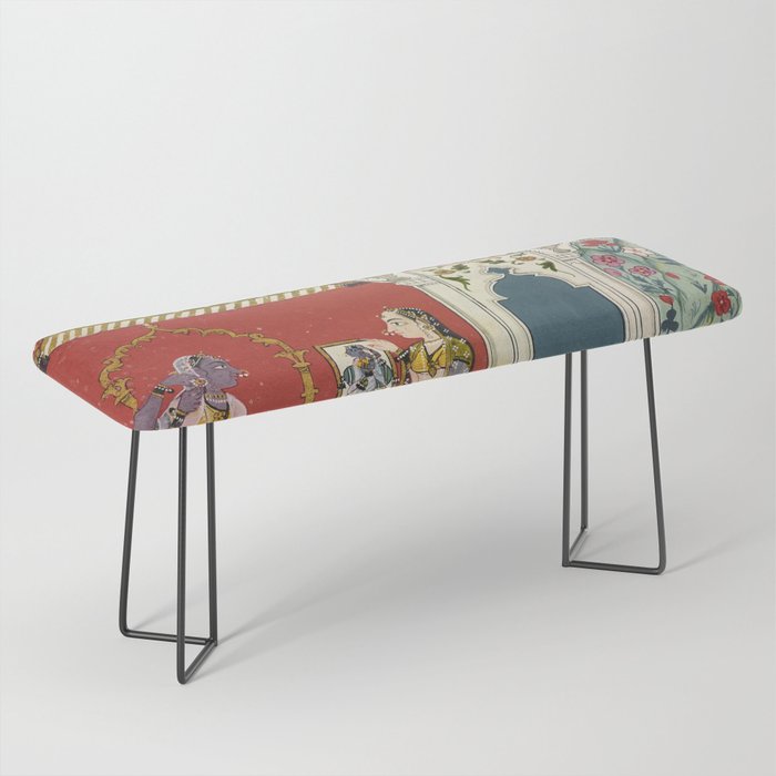 Antique Indian Illustration Princess Mirror Bench Gallery Image 1