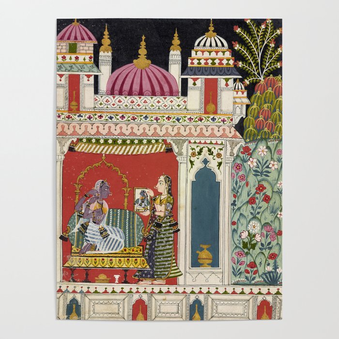 Antique Indian Illustration Princess Mirror Poster Gallery Image 4