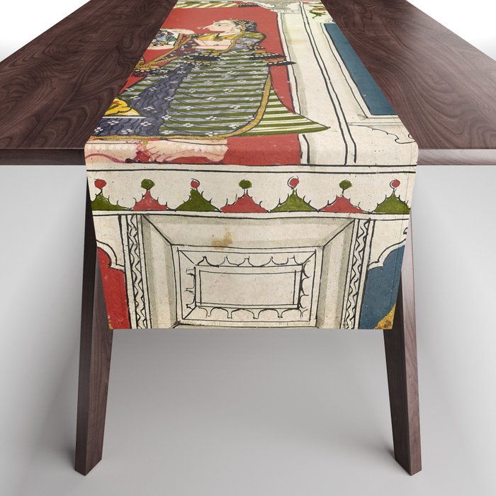 Antique Indian Illustration Princess Mirror Table Runner Gallery Image 1